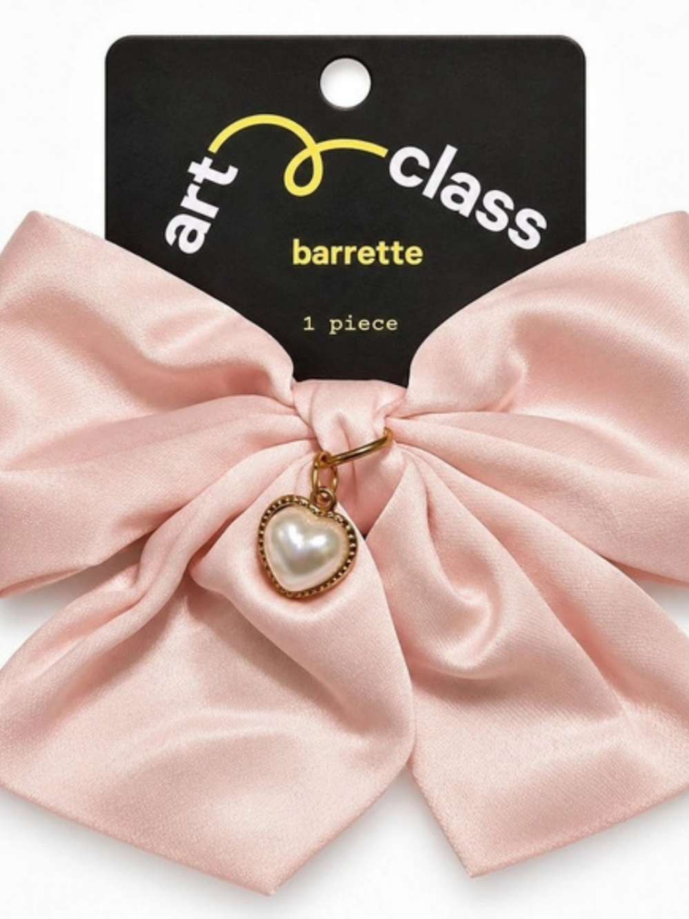 art class Satin Bow with Heart Charm Barrette in Pink NWT